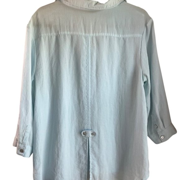 Fridaze XL Linen Aqua Light Blue Button Tunic Shirt 3/4 Sleeves Minimalist Coast - Picture 3 of 13